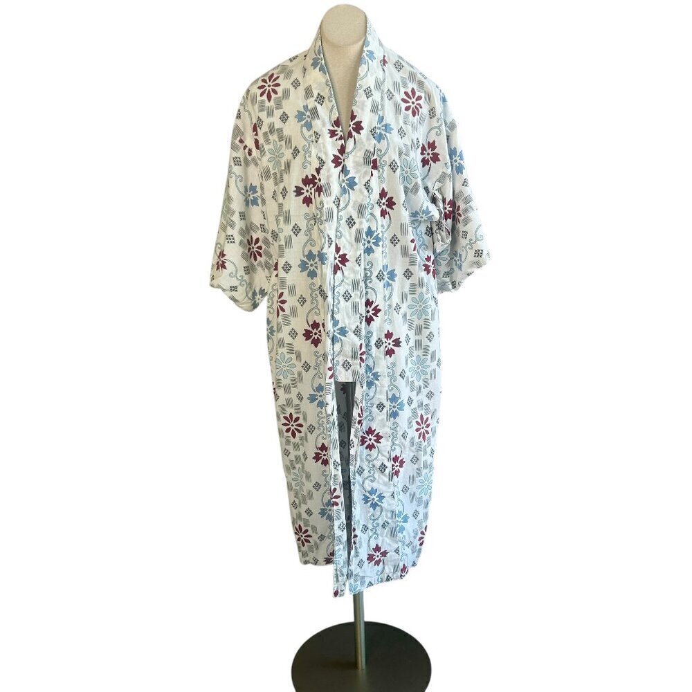 Japanese Vintage Geometric Abstract Floral 100% Cotton Kimono Robe